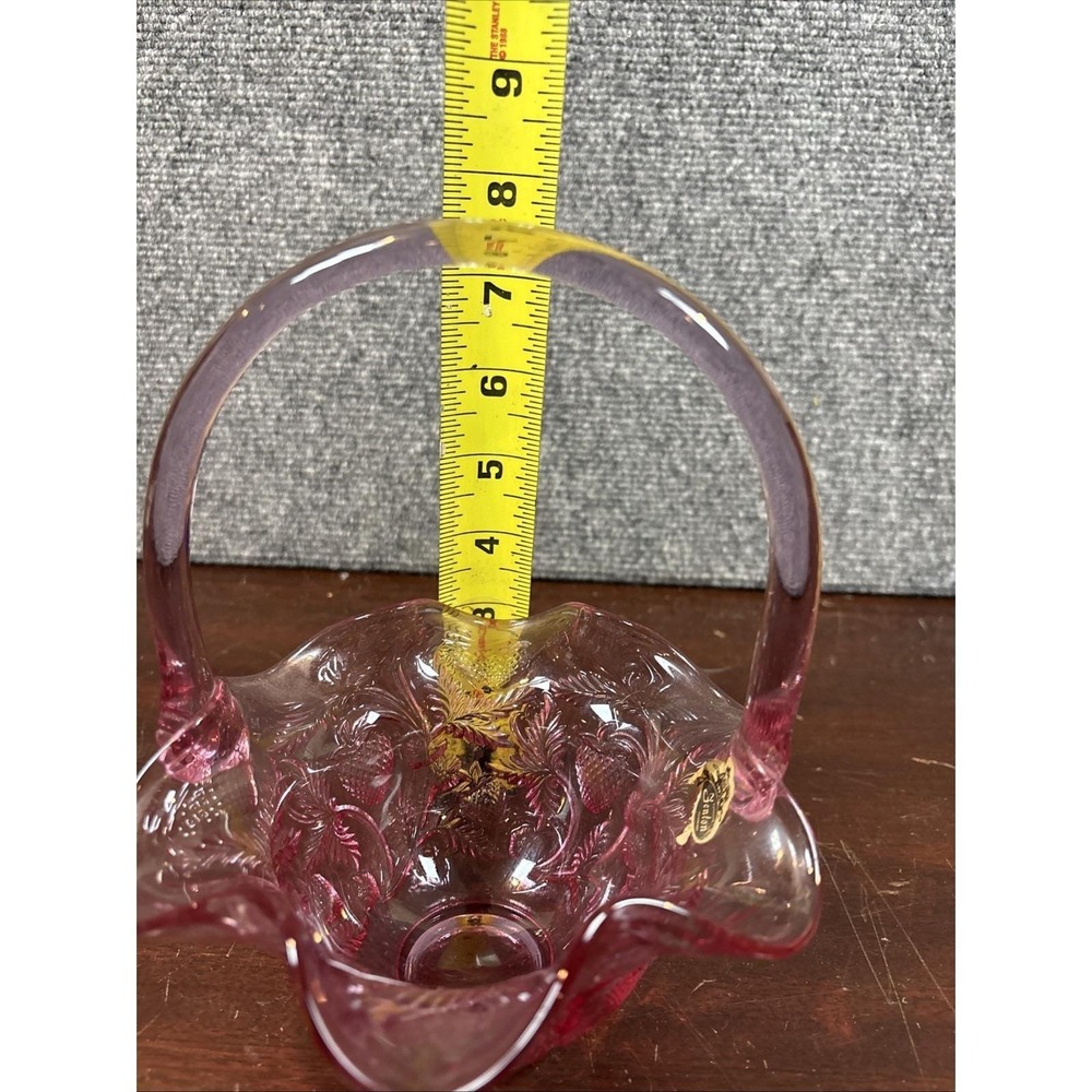 Vtg~Fenton~Strawberry Pattern Dusty Rose Handled Basket~W/Tag and Sticker - Picture 6 of 6